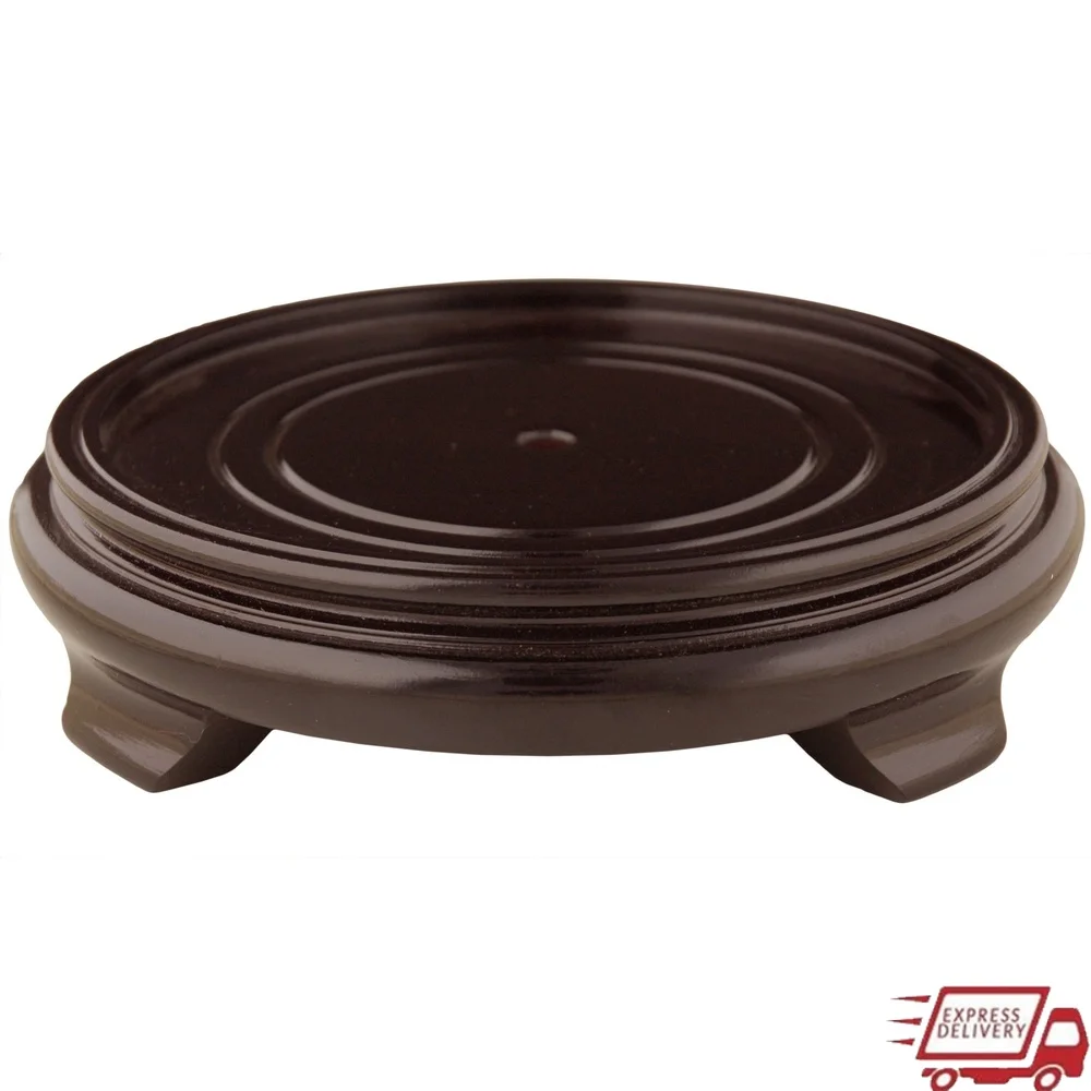 

Round Rosewood Wood Display Stand 9 Inch Diameter Pedestal Vase Lamp Jar Indoor Use Stylish Circular Base