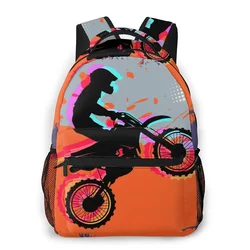 Children Backpacks School Bag For Boys Motocross Rider Dirt Bike With Abstract Background Teenagers Schoolbag Student Bookbags