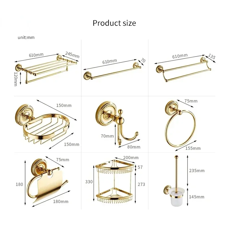 Gold Bathroom Accessories Brass Soap Dish Set Toilet Life Bath Rack Paper Holder Bathroom Appliance luxury bathroom set - view 6