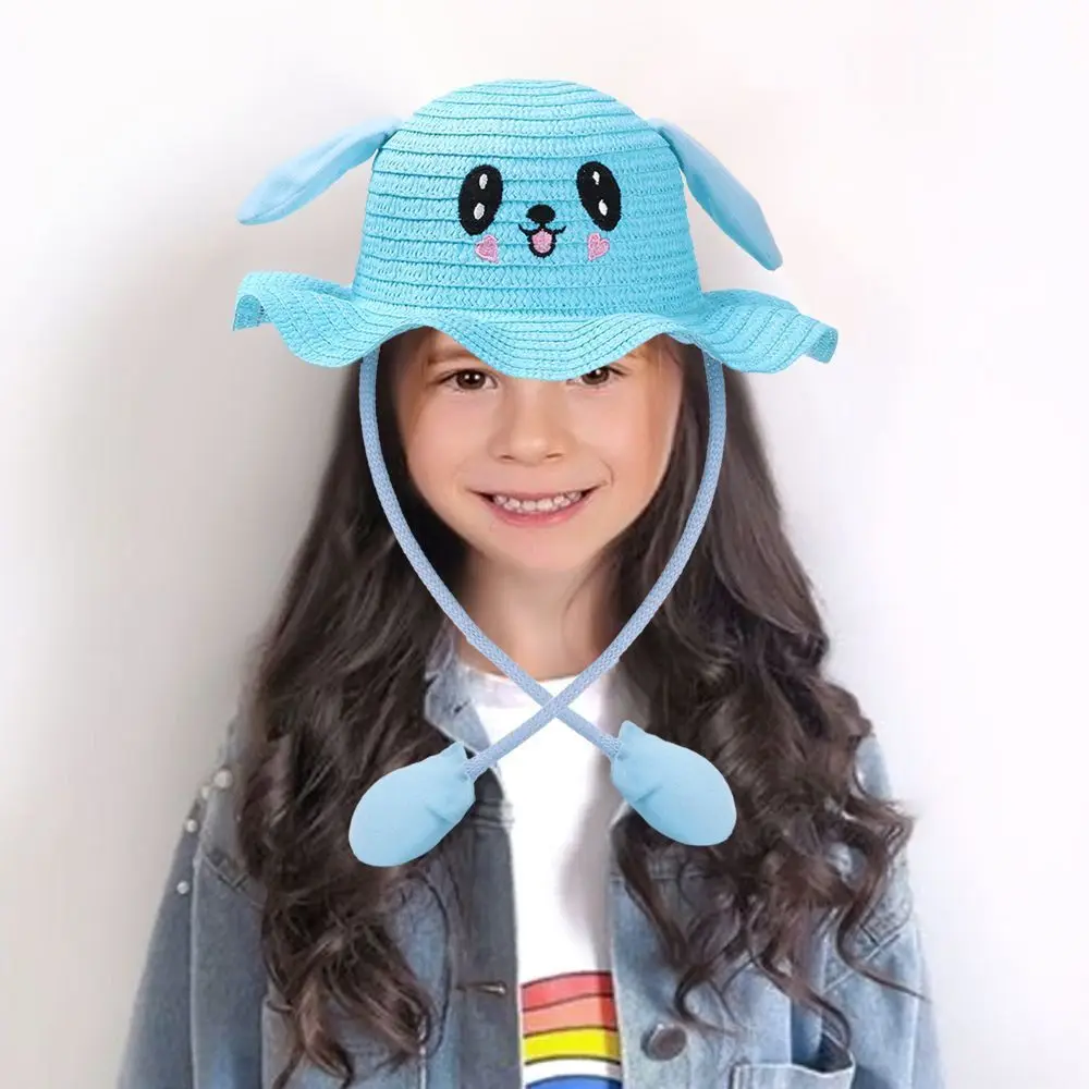 Summer Fisherman\'s Hat Beach Cap Rabbit Moving Ears Travel Bucket Cap Children Straw Hat Korean Style Girl Cap Sun Visor Hat