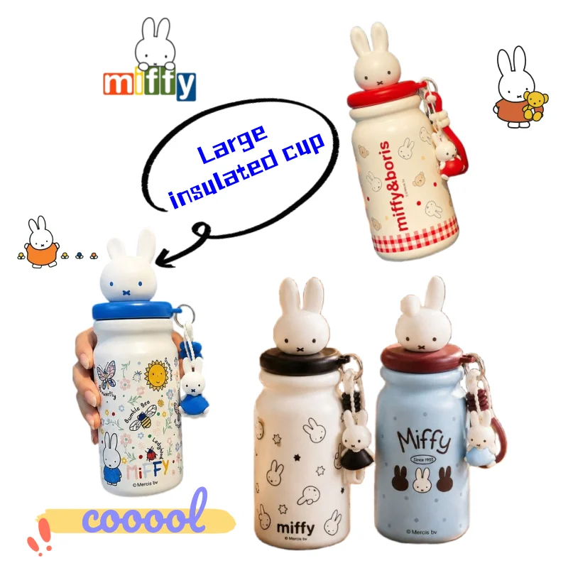 Miffy Rabbit Student Large Capacity Thermos Cup High-value Creative Portable Cartoon Three-dimensional Doll Cup Lid Coffee Cup