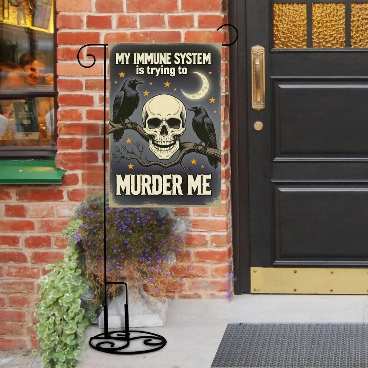 My Immune System Is Trying To Murder Me – Gothic Skull & Crows Garden Flag 12 X 18 Inches, All-Season, Small Welcome Fla LLX PPM