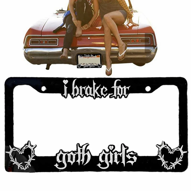 2X Black License Plate Frame Decorative License Brake For Goth Girls Auto Plate Frame Portable For Car Lover