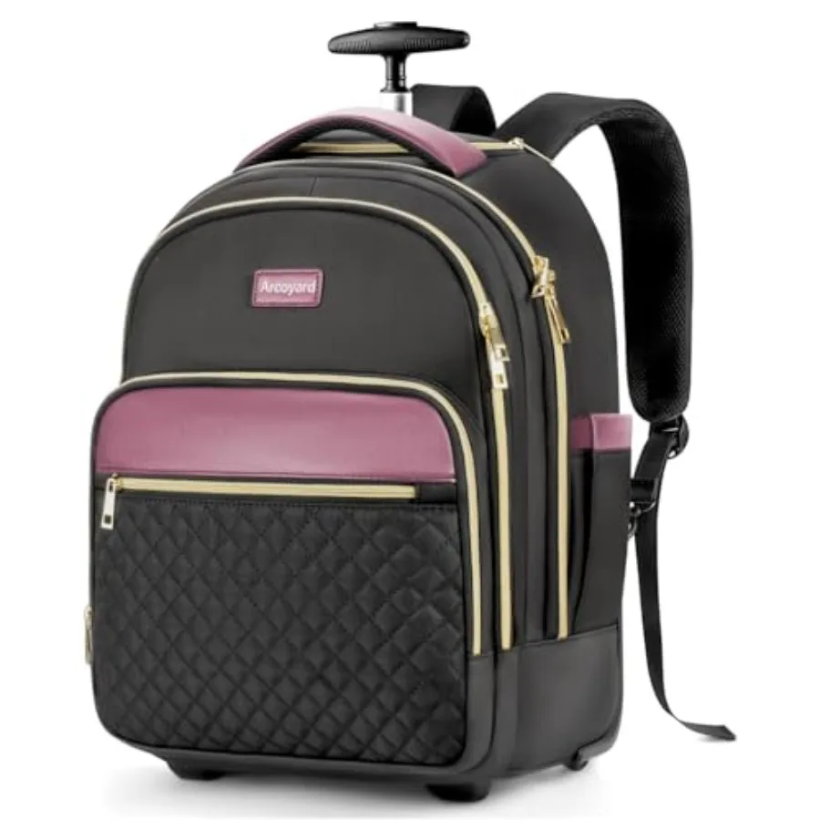 

Small Rolling Backpack for Women with Wheels, roller Laptop Travel Backpack, Lightweight Water Resistant Wheeled Underseat Carr