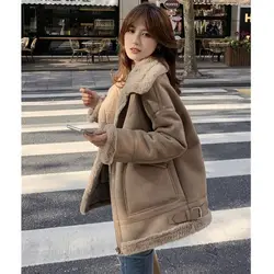 Women's Winter Jacket Imitation Lamb Velvet Thicken Warm Standing Collar Windproof Parka Coat Loose Oversized Motorcycle Jacket