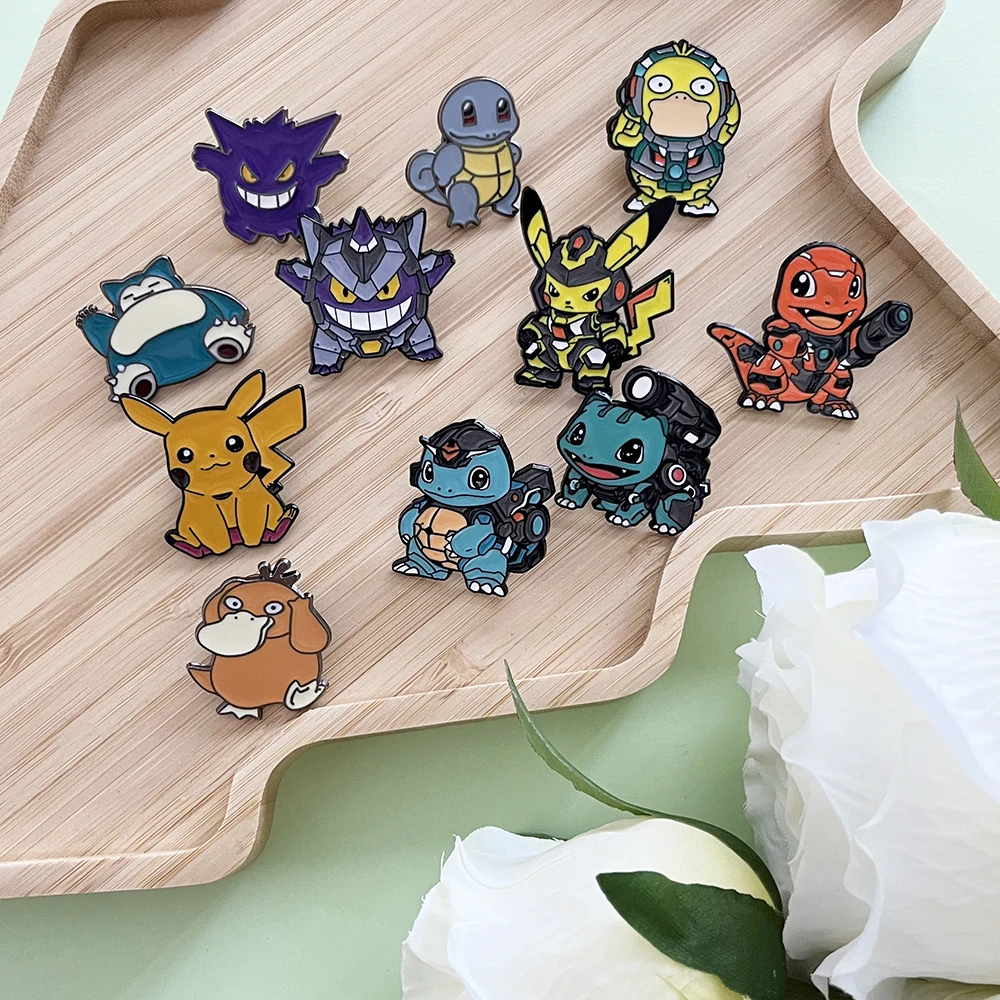 Conjunto de alfinetes esmaltados pikachu e gengar, 11 peças, broches de bandagem criativa, emblemas de metal, acessórios para mochilas, roupas, joias, presente