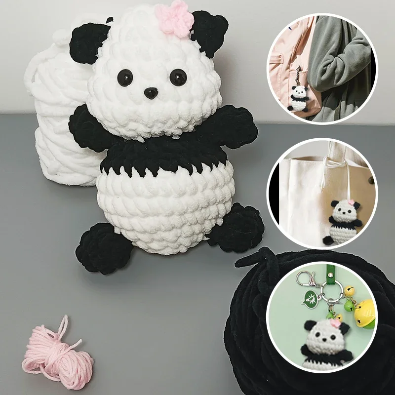 NUBECOM DIY Panda Crochet Material Package With English Instruction Cute Panda Knitting Material Kits for Beginners Handmade Set