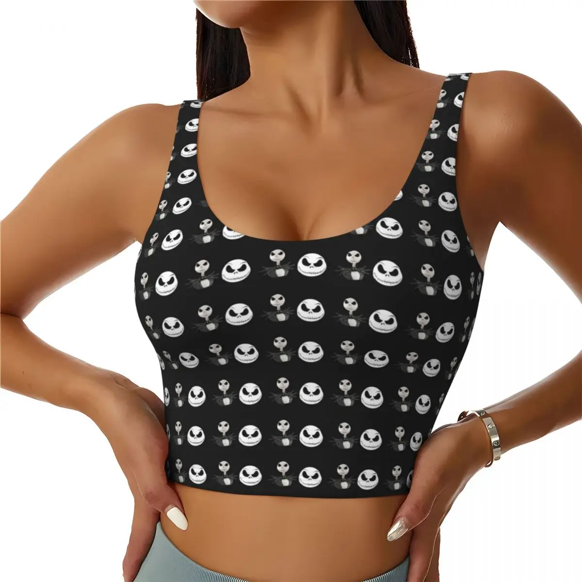 Custom Women The Nightmare Before Christmas Sports Bra Halloween Skull Skellington High Impact Gym Workout Yoga Crop Tank Tops