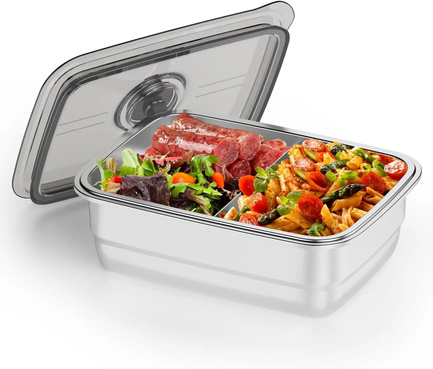 Electric Self-Heating Lunch Box 75W, 1.5L Stainless Steel, Rechargeable for Office, Picnic, Car - Silver