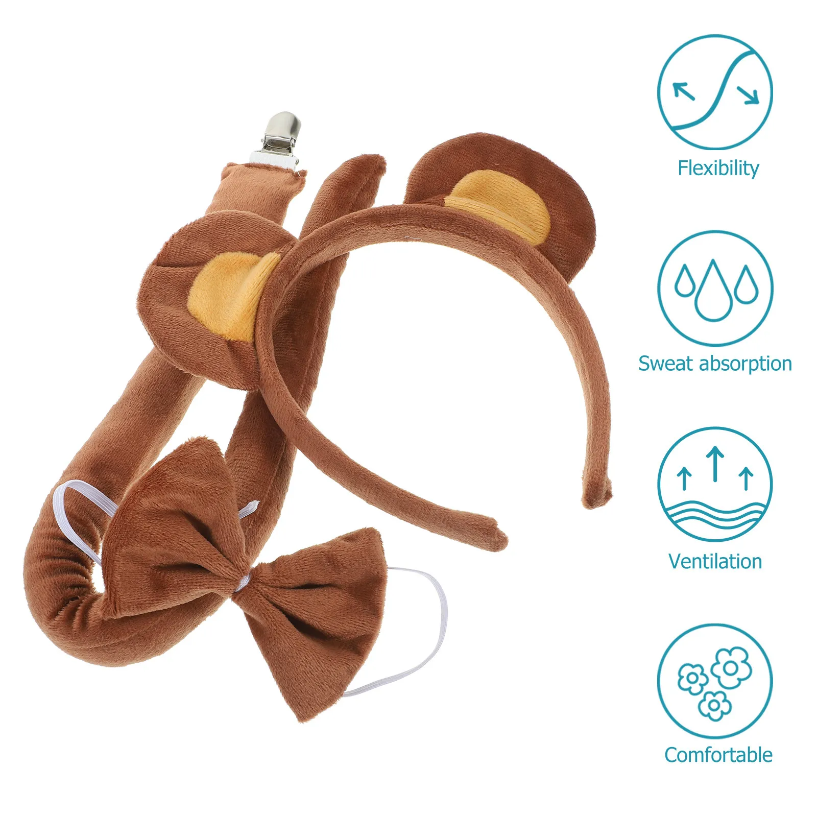 1세트 곰 귀 머리띠 꼬리 나비넥타이 동물 의상 세트, 가면 무도회 코스프레용 귀 머리띠 곰 의상 액세서리