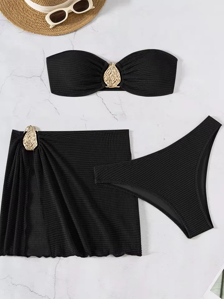 

Vzvn Sexy Metal Droplet Decoration Bikinis Women Split Swimsuit Beach Bikini 2026 All Season Backless Bikinis Skirt 3 Piece Set