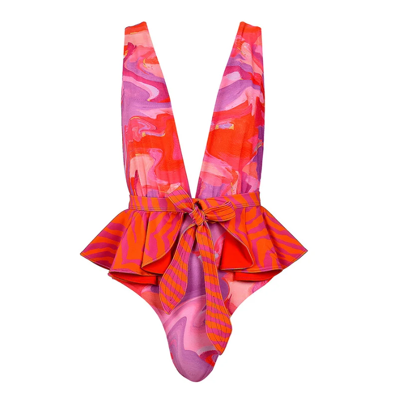 Maillot de bain une pièce imprimé rose pour femme, mini bikini, sexy, cover-up, spa, resort, brésilien, vacances, mode, nouveau, 2023