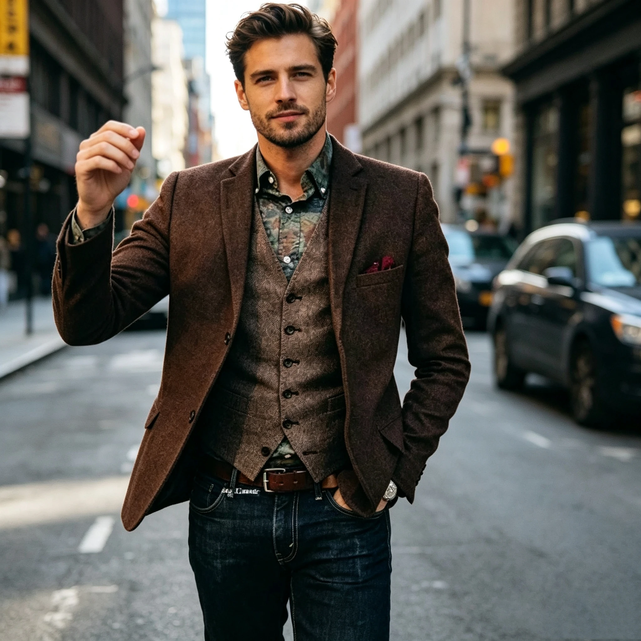 

Men's Suit Brown Herringbone Blazer Prom Tuxedos Wool Tweed Single Breasted Two Buttons Bussiness/Wedding Jacket (Only Coat)
