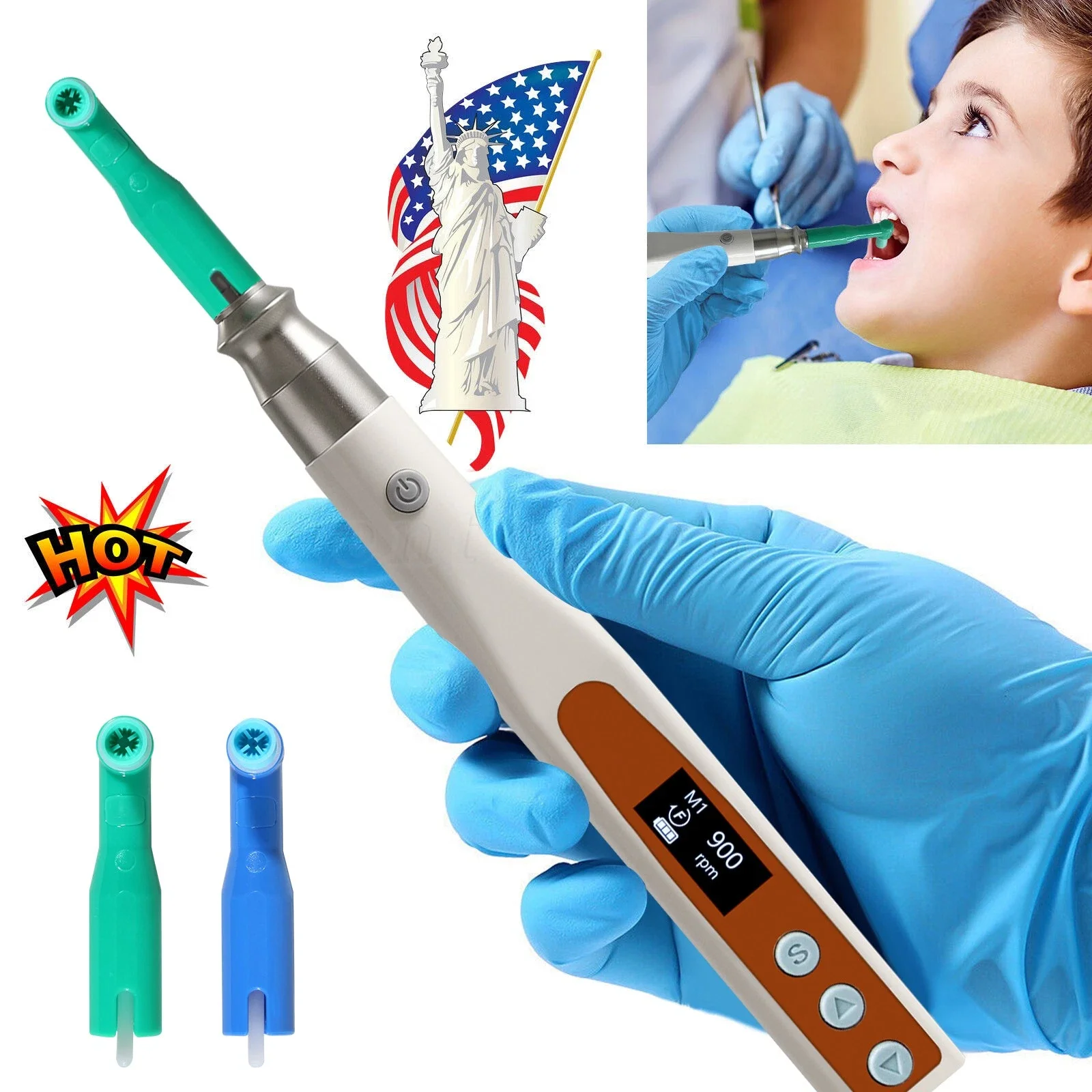 

Dental Electric Cordless Hygiene Prophy Handpiece 360° Swivel +2PCS Prophy Angles
