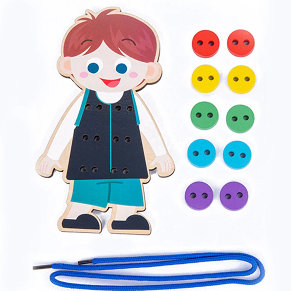 

2Pcs Preschool Wooden Lacing Game for Kids Hand Motor Skills Training Educational Button Threading Activity Cognitive