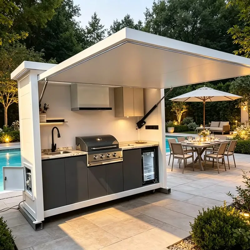 Outdoor Kitchen BBQ Cabinet Set - Fireproof Eco-Friendly Stainless Steel, Modern Design, Suitable for Outdoor Use in Villas