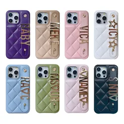 For iphone 15 14 pro Max Case With Strap Leather Wristband Personalise Name Gold Letters Phone Case For iphone 12 13 11Pro Max