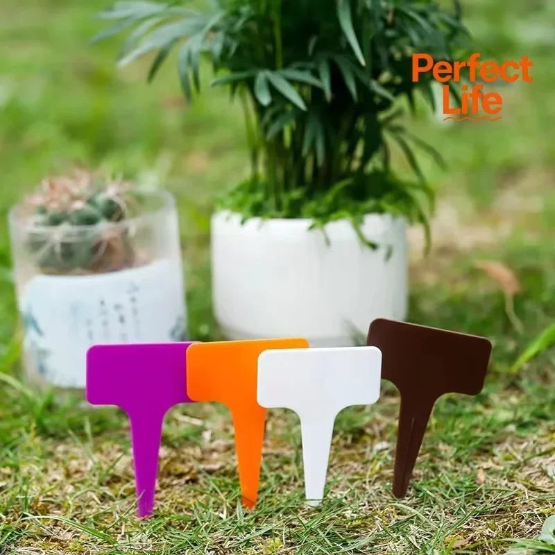 50/100pcs White Plastic PVC Plant T-type Tags Markers Nursery Garden Labels Seedling Tray Pots Decoration Garden Labels