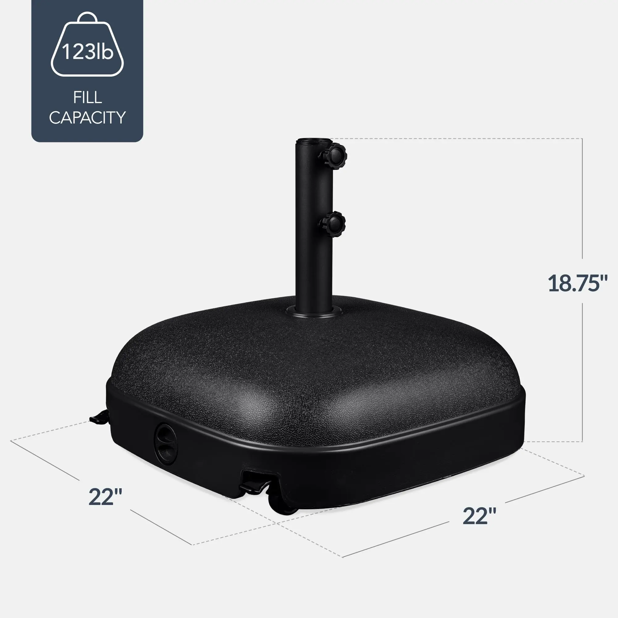 123lb acity Fillable Mobile Umbrella Base, Heavy Duty Market Stand for Patio, Deck, Poolside, Easy to move w/ 4 wheels