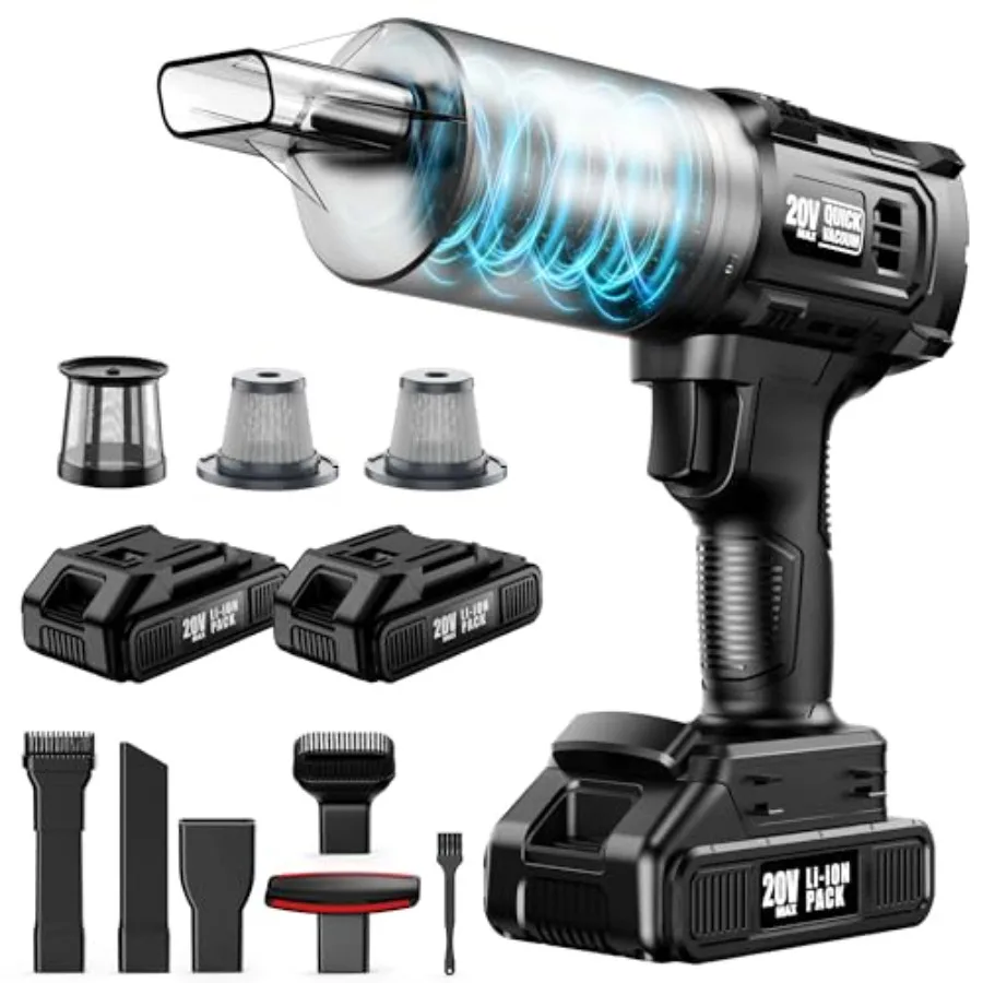 

Автомобильный беспроводной пылесос с мощностью всасывания 35000PA, портативный ручной пылесос с 2 съемными аккумуляторами, время работы 60 минут