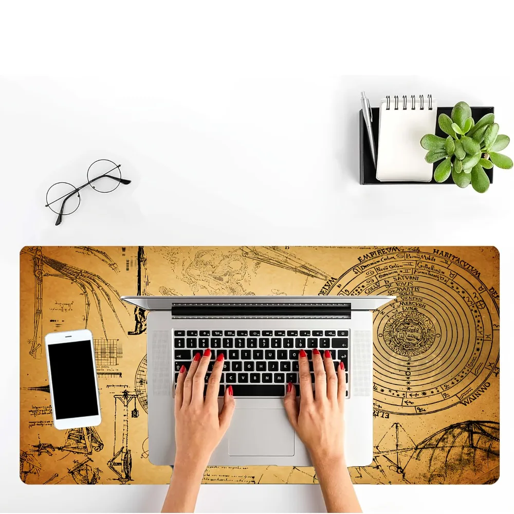 CIFBUY Mouse Pad Large Desk Mat Non-Slip Base Stitched Edge Vintage Compass Map Pattern For Gaming Office Home Computer Keyboard