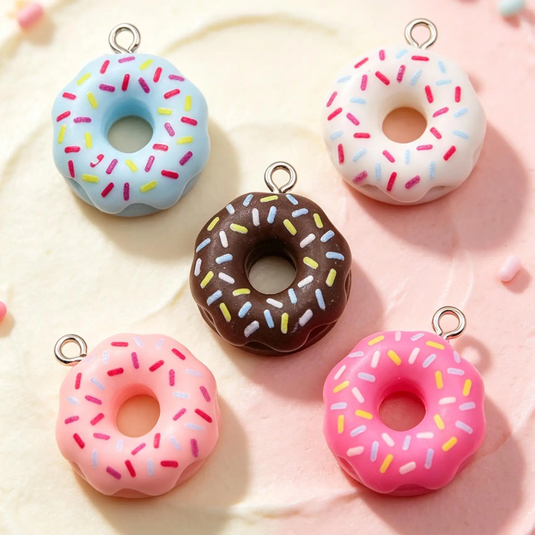 10PCS Random color mixin Colorful Sprinkles Donut Resin Charms, DIY Making Pendants for Necklace Bracelet Keychain Crafts