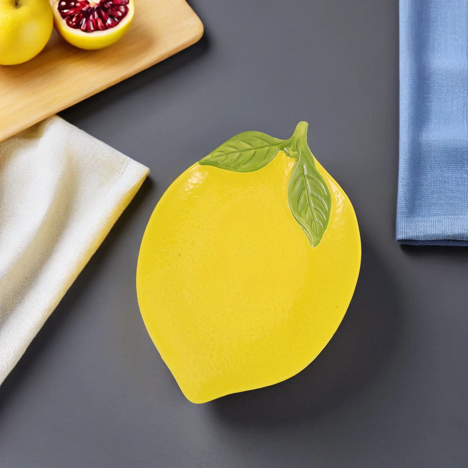 3Pcs Smooth Finish Lemon Ceramic Dinnerware Set Fruit Shaped Bowl Plate Serving Tray for Yogurt Fruit Nuts Dessert Appetizer