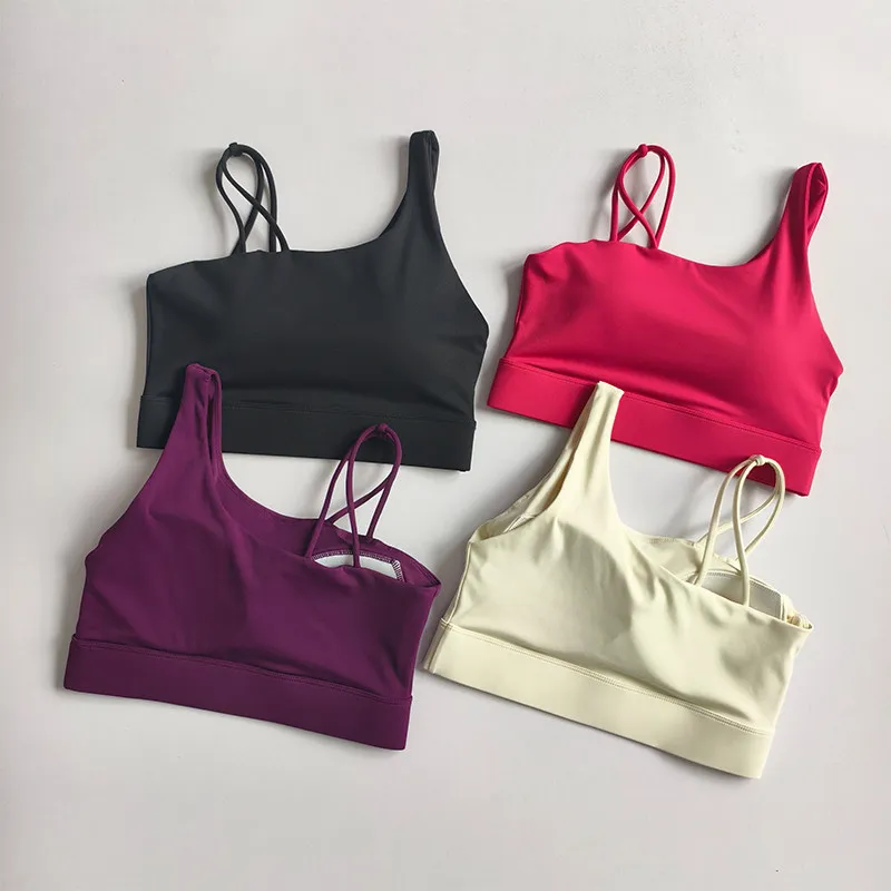 Hochintensiver stoßfester Sport-BH für Frauen, Push-Up, geeignet für Laufen, Yoga, Training, Pilates, mit schrägen Schulterträgern. – Detail 15
