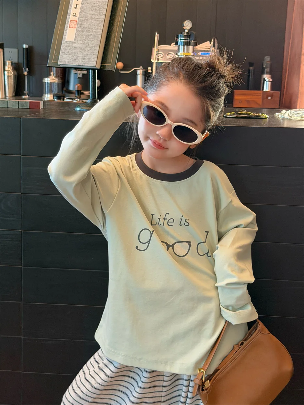 2026 Autumn New Children's Alphabet Printed T-Shirt, Boys and Girls Korean Color-block Neck Base Shirt, Baby Long-sleeved