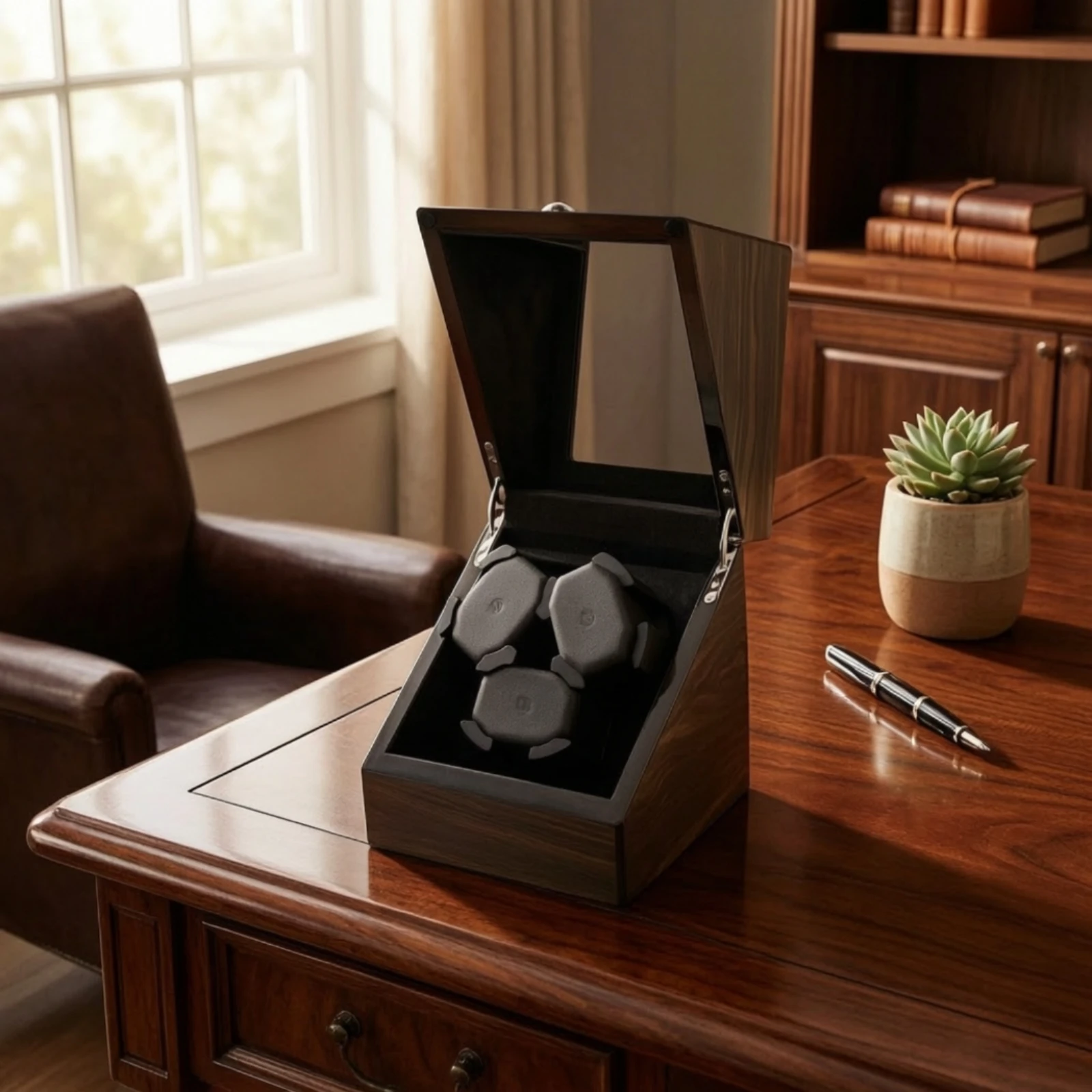 Luxury Watch Winder Box with Window 3-slot Automatic Watch Turner High-gloss Finish for Watch Collectors