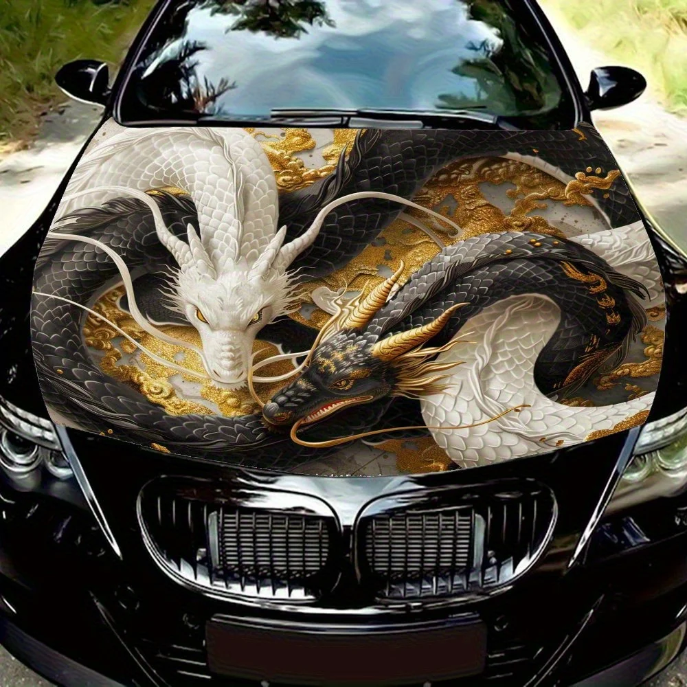 

The Entwined Black Dragon And White Dragon Car Hood Wrap Color Vinyl Sticker Truck Graphic Bonnet Auto Accessories Decoration De