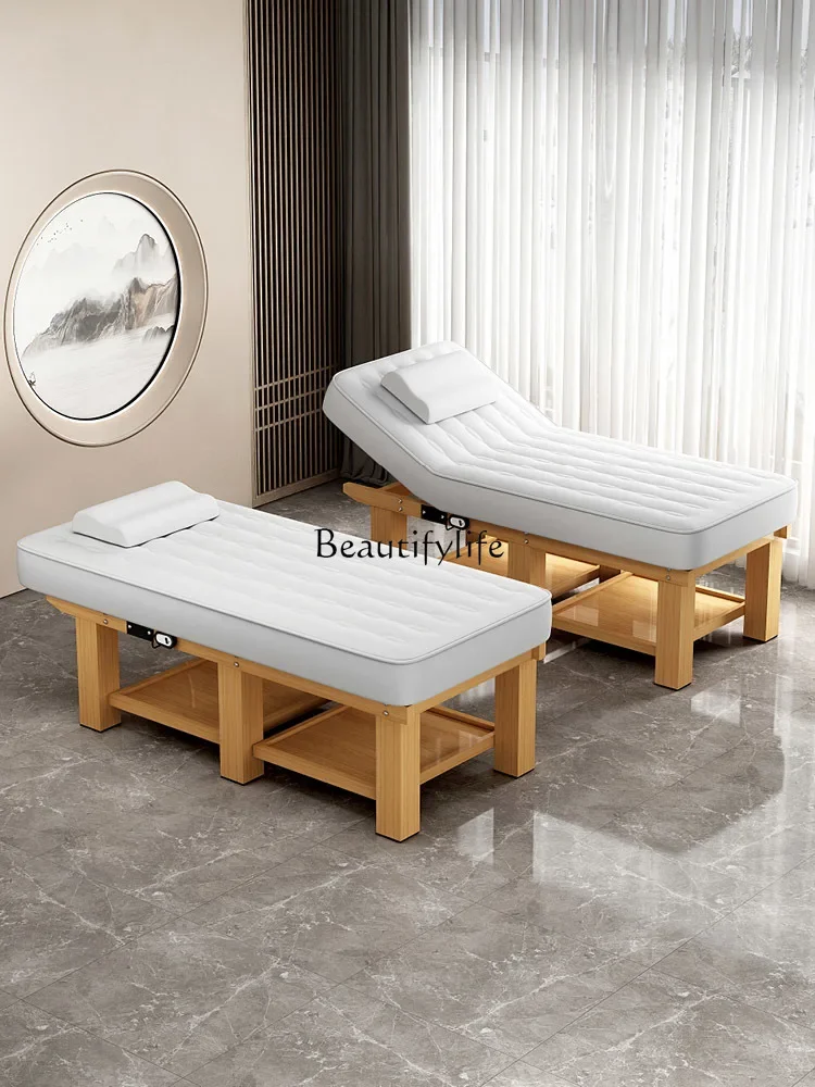 Electric Lifting Solid Wood Latex Facial Bed Beauty Salon Special Constant Temperature Heating