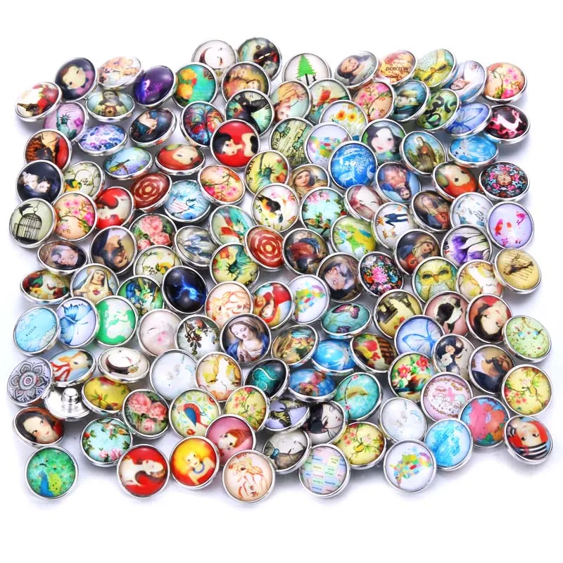 10 unids/lote, venta al por mayor, joyería a presión de cristal, mezcla de broches de Metal, flor de diamantes de imitación, botones a presión de 18mm, apto para pulsera de cuero