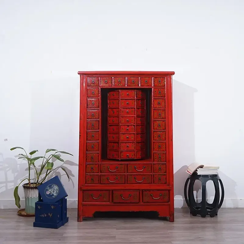 Satisfied with Chinese solid wood medicine cabinet retro and old TCM clinic herbal medicine cabinet rotating large capacity
