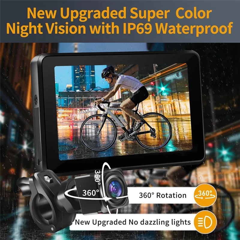 

BA-Night Vision 1080P Велосипедная рекордерная камера Портативный 4,3-дюймовый монитор Велосипедный вид сзади для дороги, гор, электронного велосипеда