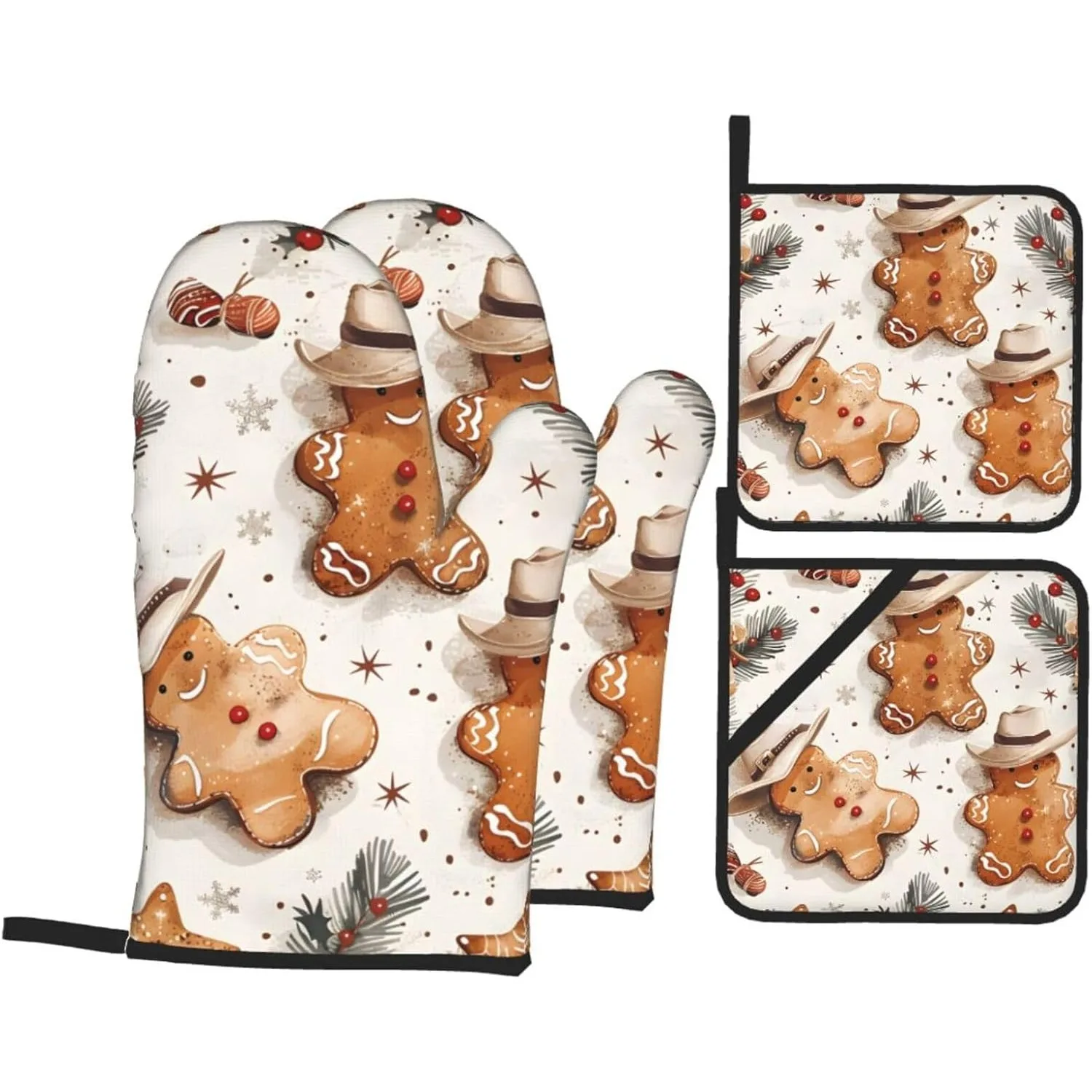 

Рождественские шапки Candymans, рукавицы для духовки и подставки для кастрюль, наборы из 4 термостойких кухонных перчаток для духовки, подставки для приготовления пищи, нескользящие