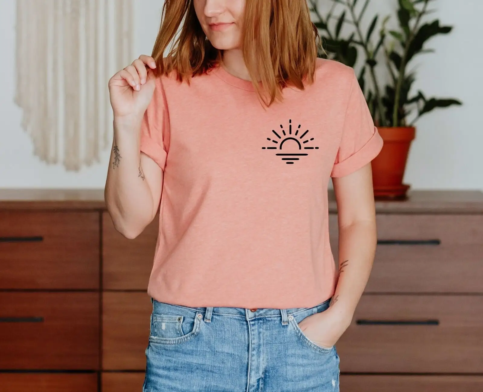 

Minimalist Sun Pocket T Shirt Beach Trendy Vintage Womens Lover Sunshine Camping Summer