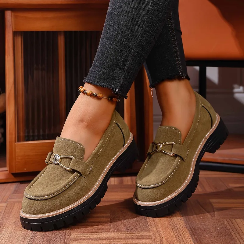 2025 حار بيع أنيقة سميكة القاع حذا فردي للسيدات ربيع الخريف جولة رئيس سميكة القاع مريحة أحذية عصرية غير رسمية #5