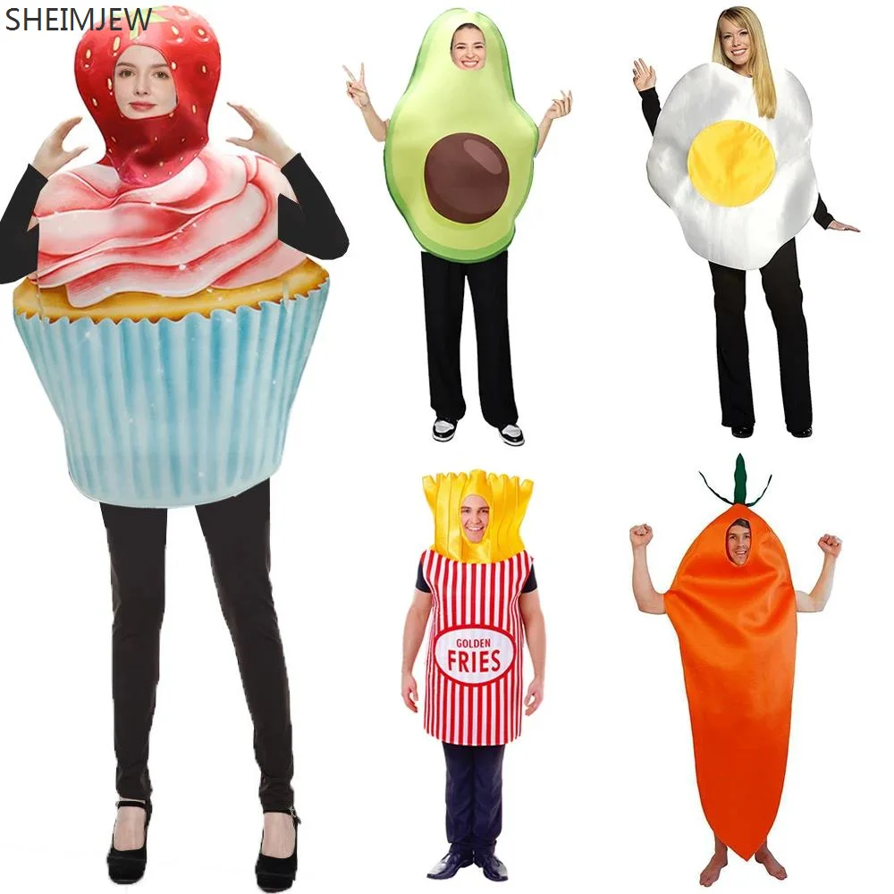 

2024 Unisex Adult Funny Food Vegetable Watermelon Hamburger Carrot Avocado Strawberry Cupcake Croissant Halloween Costume