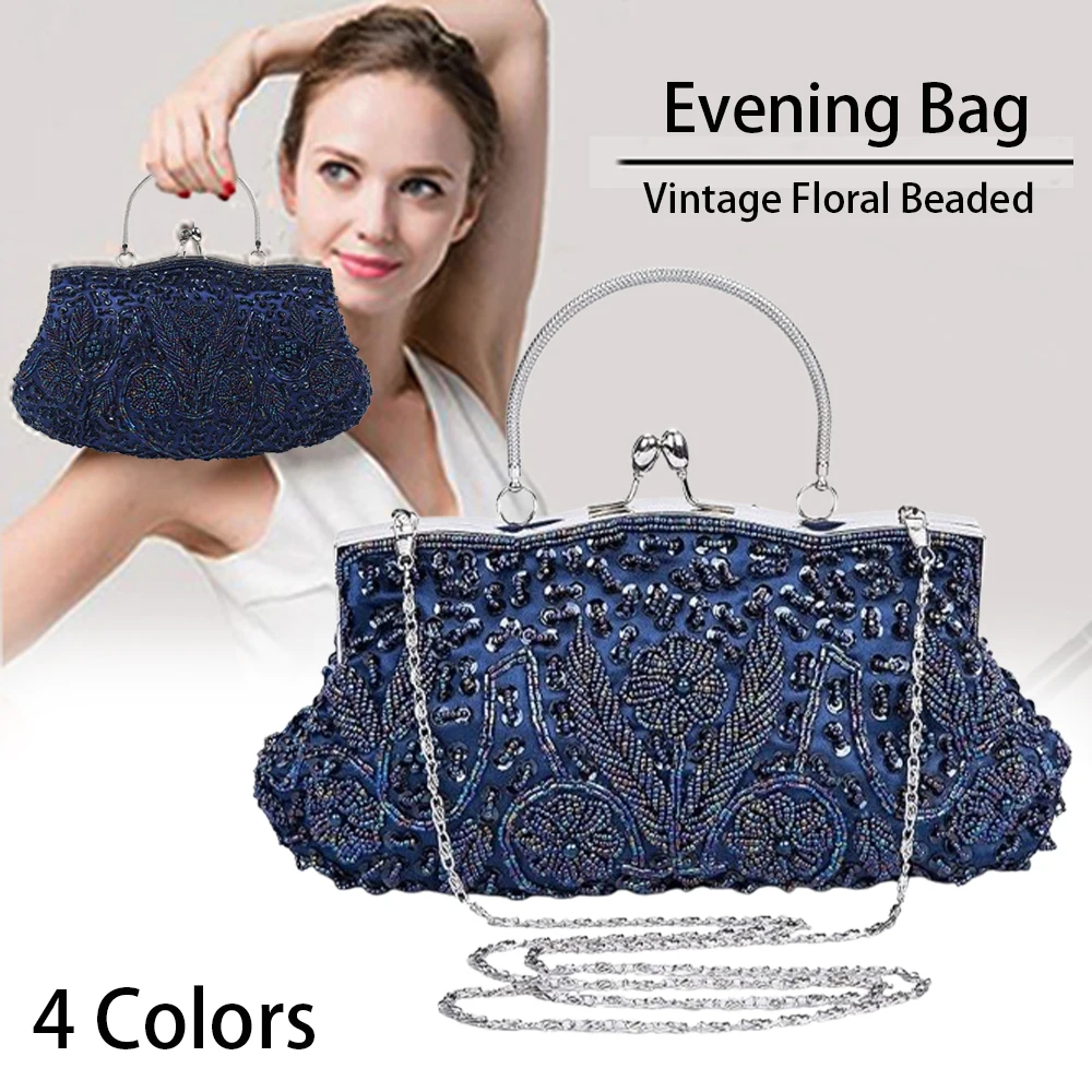 

Retro Women Evening Bags Beaded Ladies Clutch Purse Shoulder Chain Wedding Party Handbag Purses and Handbags