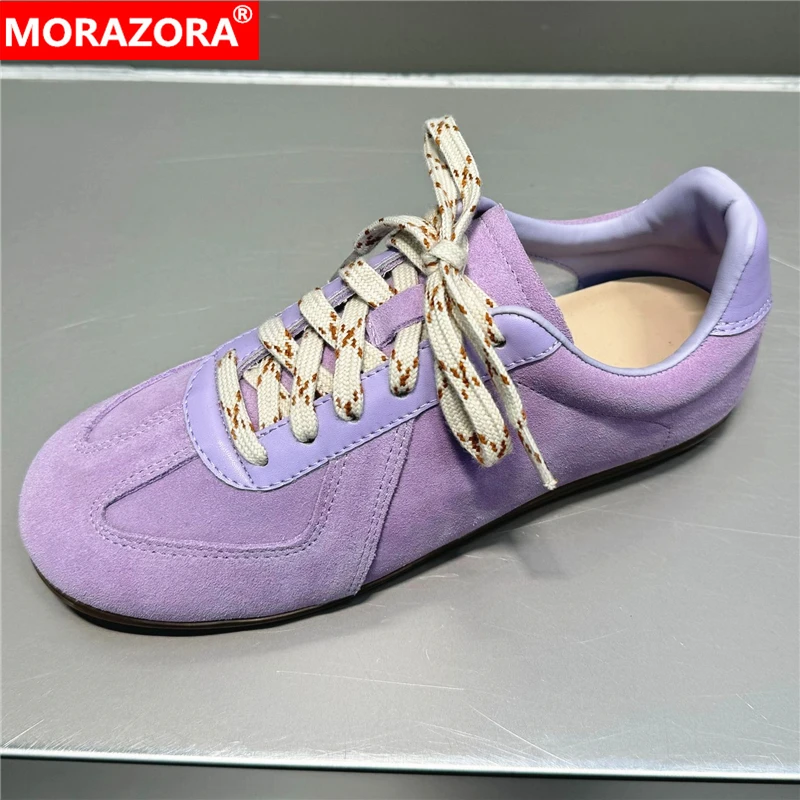 

NORAZORA 6 Colors Cow Suede Leather Women Sneakers Lace Up Purple Blue Flat Shoes Spring Summer Casual Sneakers