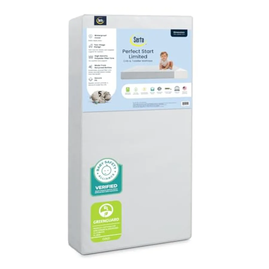 

Матрас Serta Perfect Start Limited двусторонний для детской кроватки и матрас для малышей с дышащим волокнистым наполнителем, сертифицированный GREENGUARD Gold