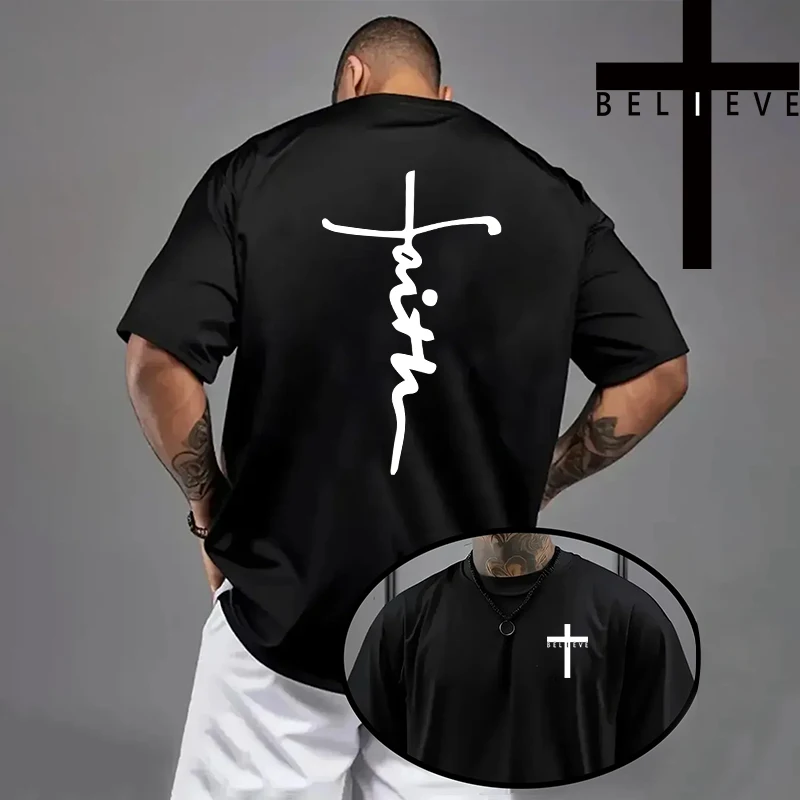 Frühling Sommer Täglich Casual Mode Jesus Kreuz Baumwolle Tees Christus Drucken T-shirt Männer Hohe Qualität Reine Farbe Kurzarm Top – Detail 7