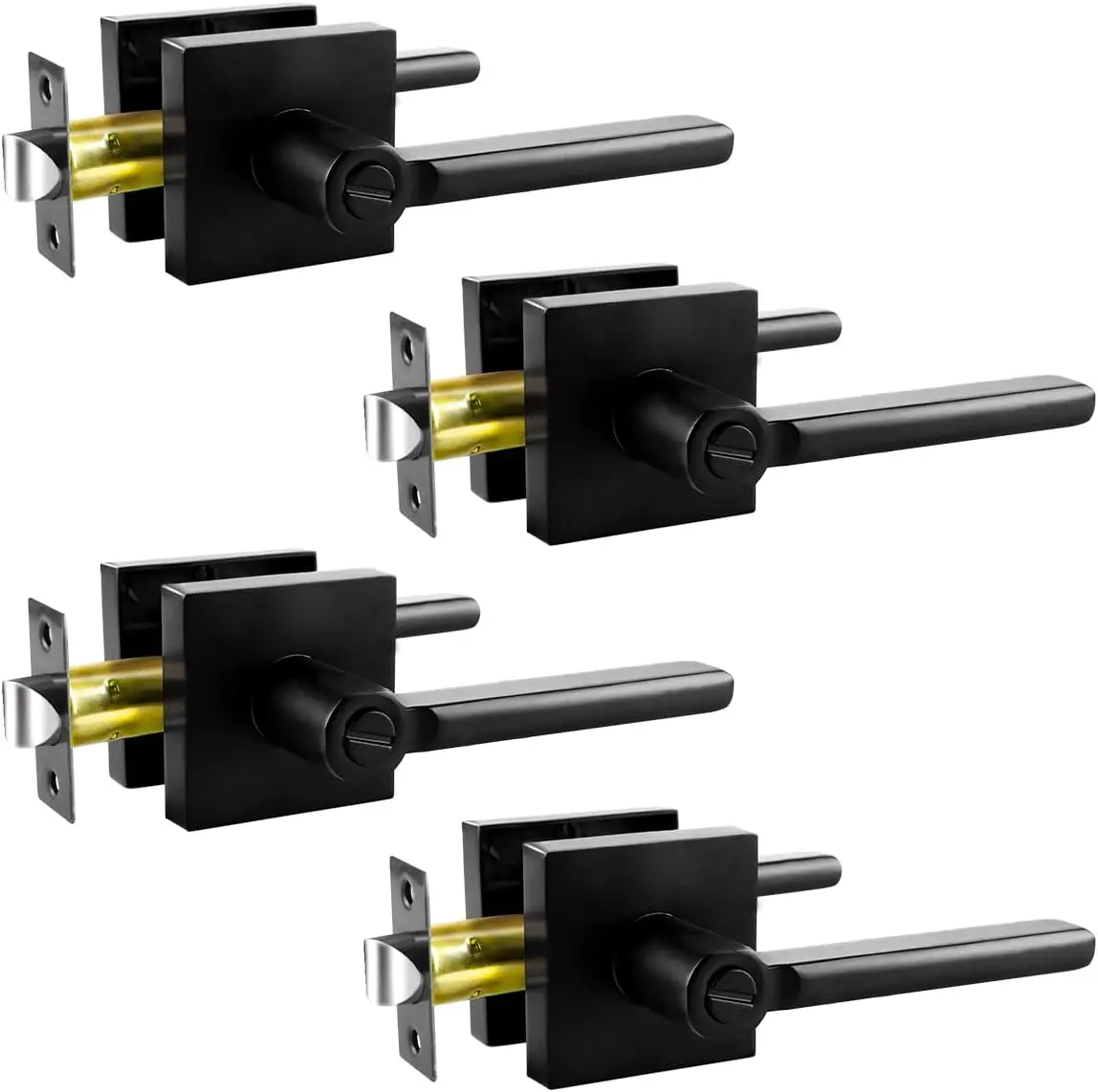 

4 Pack Matte Black Privacy Door Levers, Keyless Interior Door Handles, Reversible for Left/Right, Bed & Bathroom