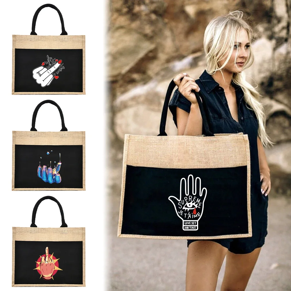 

Shoulder Sacks Jute Handbag Jute Imitation Sacks Linen Bags Women Shopping Pouch Designer Laminated Bags Various Gesture Prints