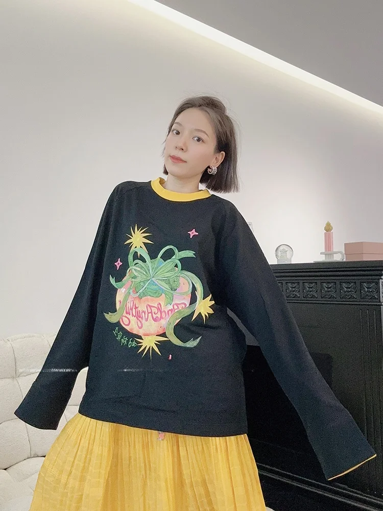 

AndAnything Good "i" Happens Gift Box Color Blo Long Sve T-irt Deep ey Cotton 00% Women's Faion New Arrival