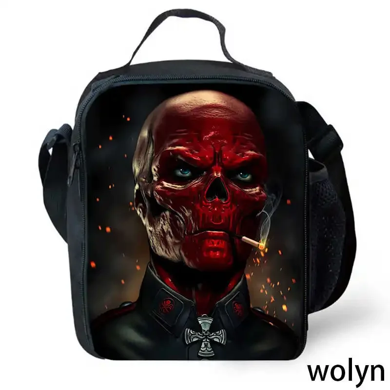 Red Skull Printed Children Lunch Bags,Insulated Meal Bag for Boys Girls,Light Weight Kids Cooler Bag,Kids Picnic Bags for Food