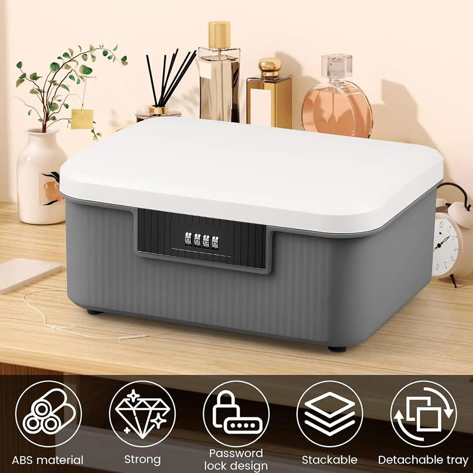 

Lockable Medicine Box Combination Safe Box Organizer Portable Password Locking Large Capacity Tool for Document File Folders