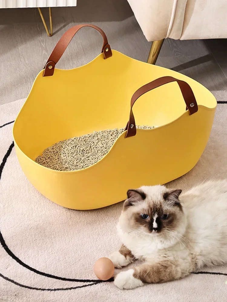 Large Cat Bedpans PE Portable Handles Cats Bedpans Semi-Closed Cat Litter Sandboxes Non-Splash Kitten Toilet Cats Litter Scoop