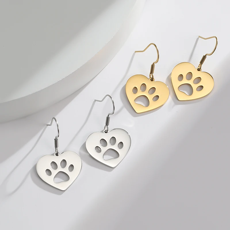 Animal Dog Paw Print Charms Hanging Drop Earrings For Women Dog'S Footprint Stainless Steel Elegant Dangle Earrings Jewelry Gift